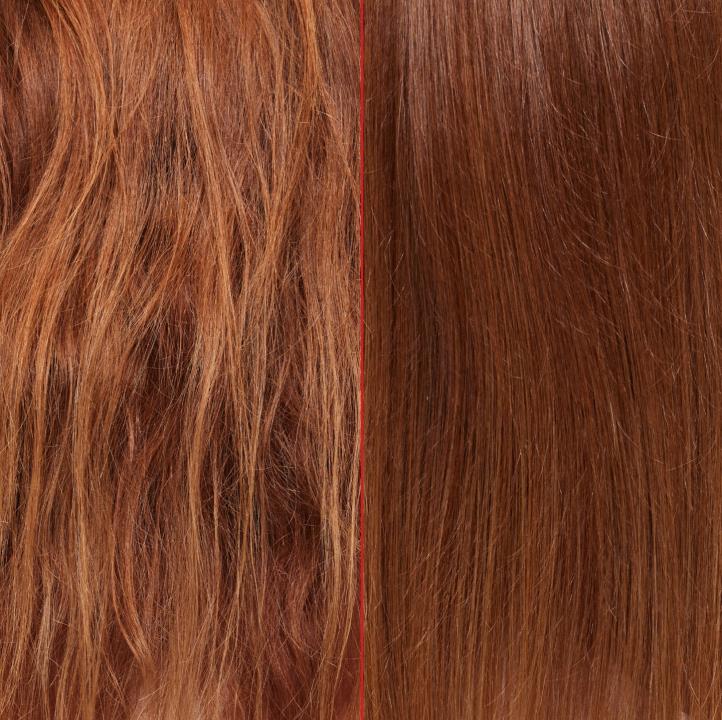 OLAPLEX before and after, red coloured hair